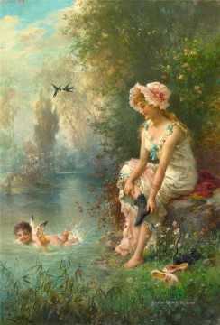  Engel Malerei - Blumen Engel und Mädchen Hans Zatzka